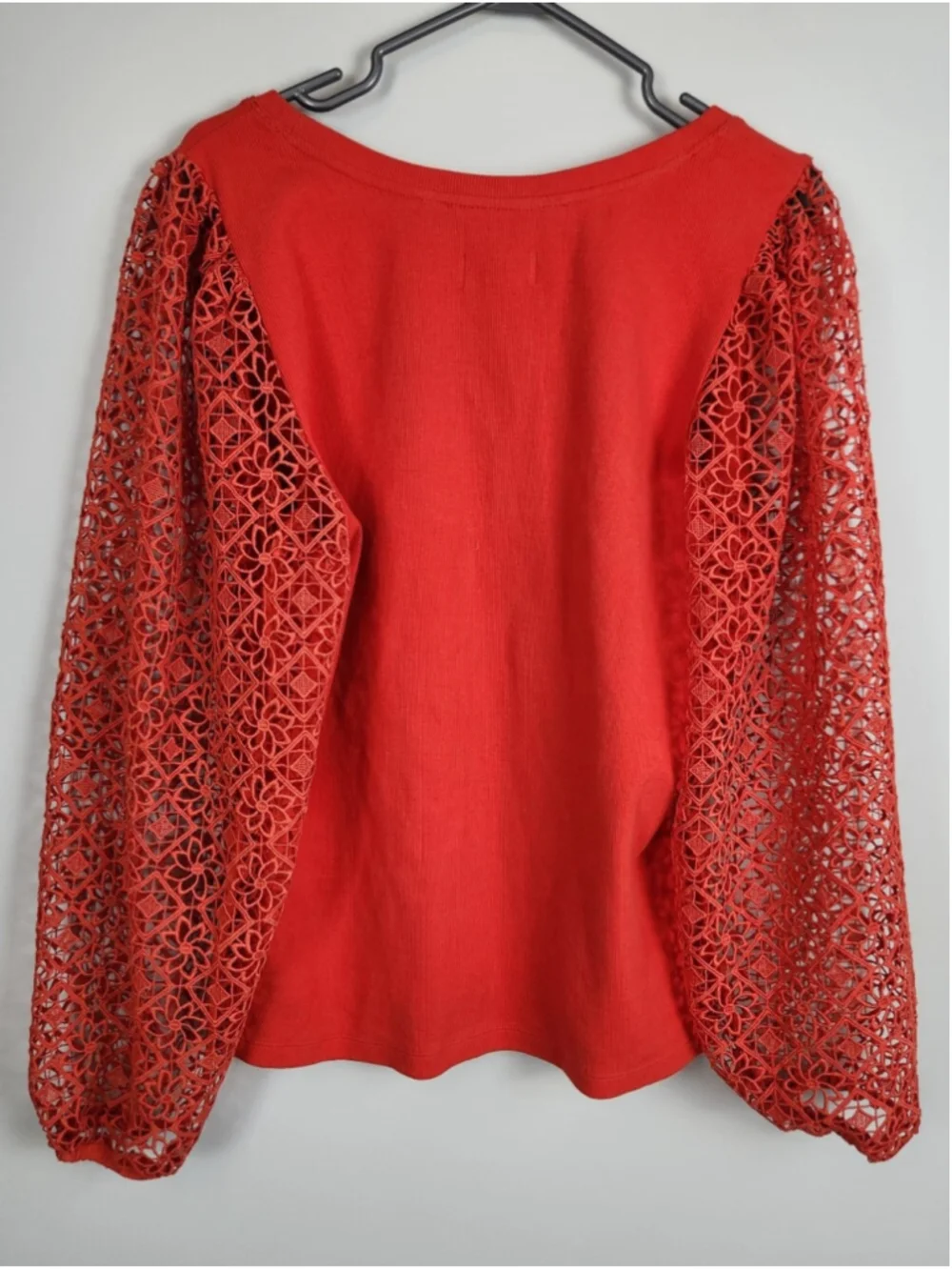 Anthropologie Maeve Red Lace Long Sleeve Top Stretch Cotton Size XL Professional